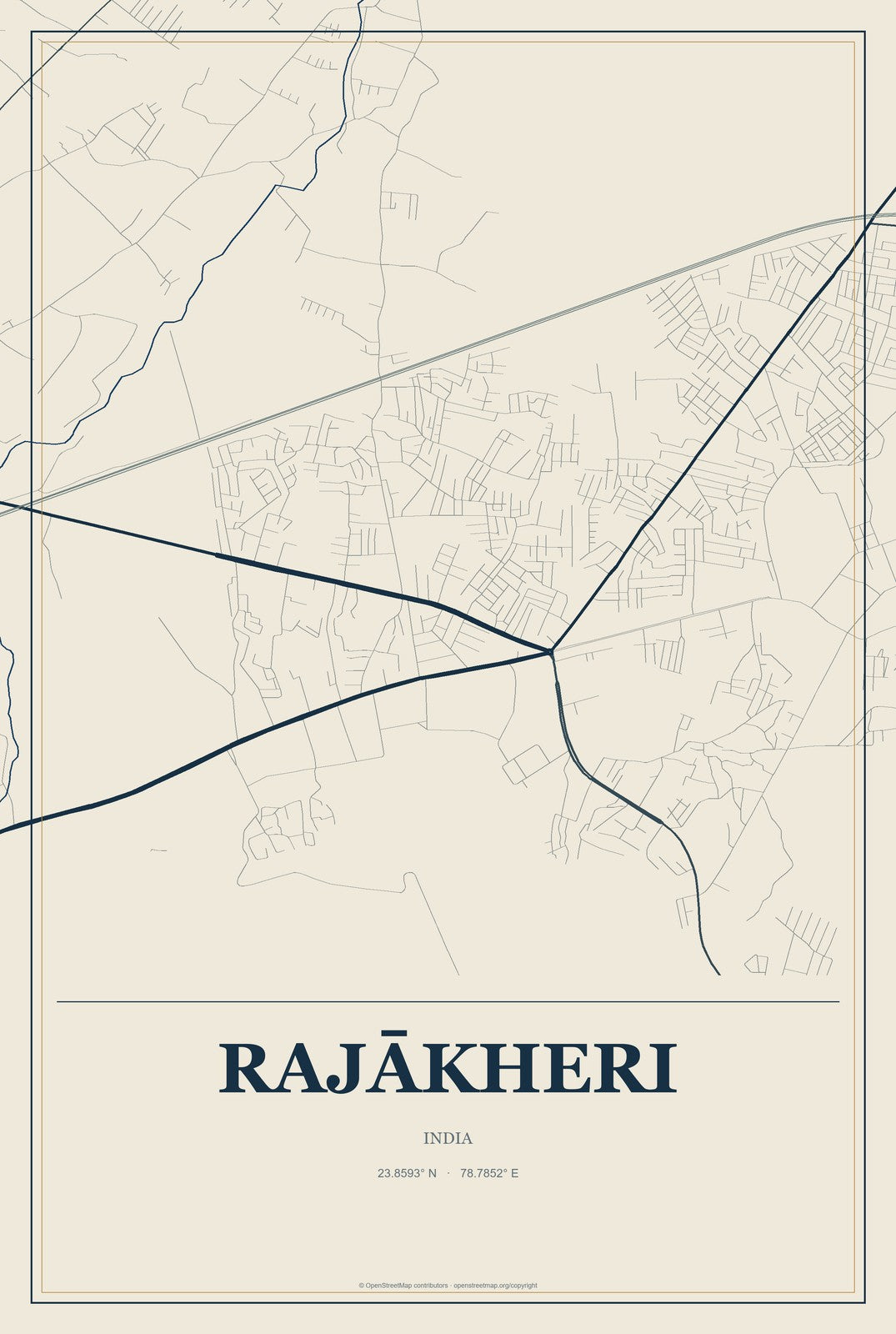 Rajākheri, India City Map Aluminum Sign in Coastal Cutout style