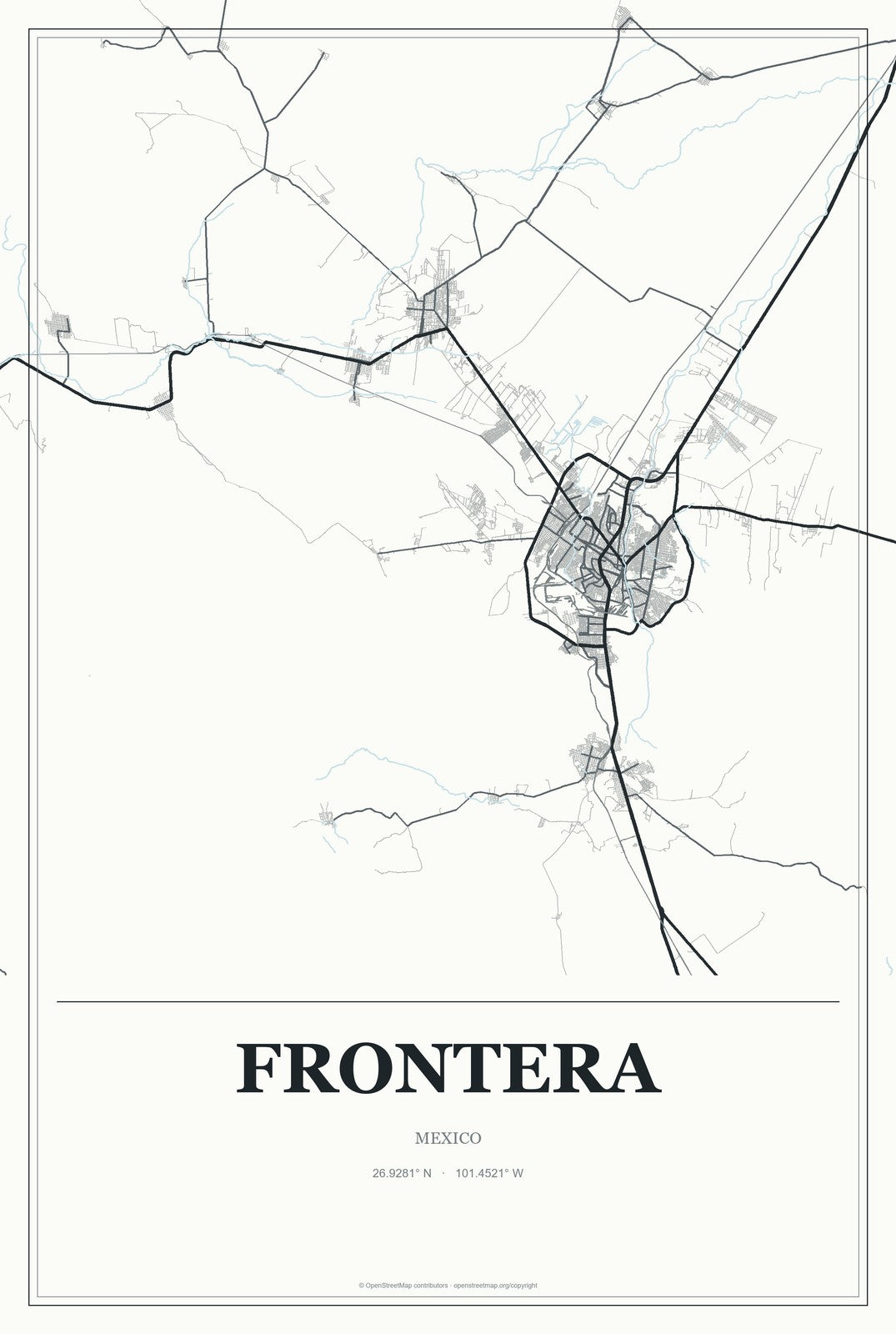Frontera, Tabasco, Mexico City Map Aluminum Sign in Gallery Air style