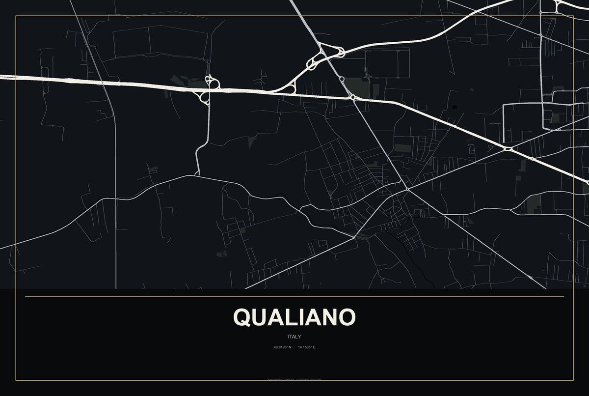 Qualiano, Italy City Map Aluminum Sign in Metropolitan Noir style