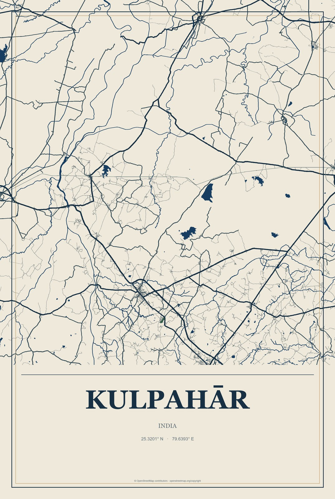 Kulpahār, India City Map Aluminum Sign in Coastal Cutout style