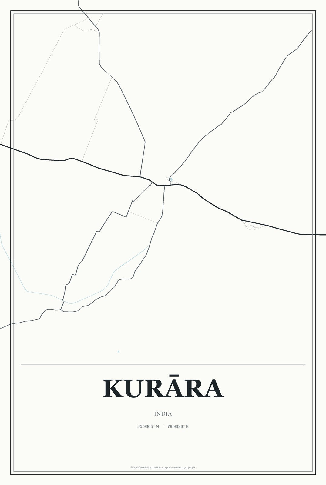 Kurāra, India City Map Aluminum Sign in Gallery Air style