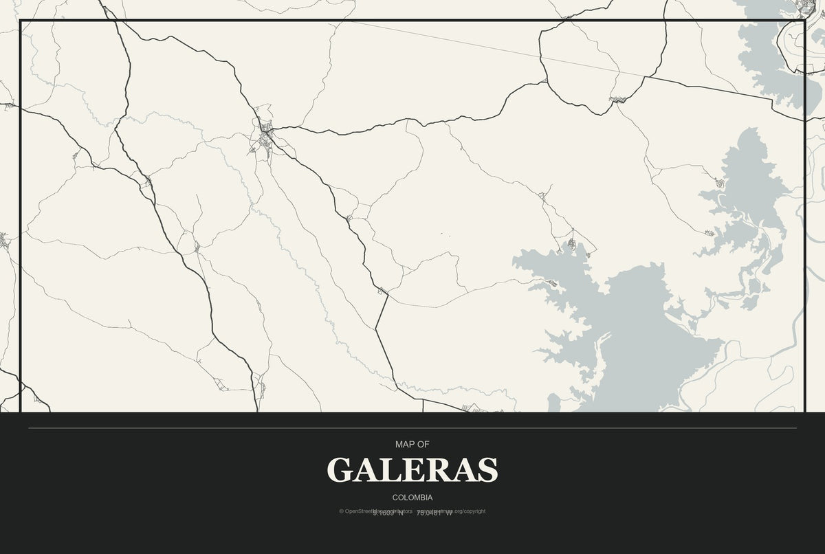 Galeras, Colombia City Map Aluminum Sign in Museum Plaque style