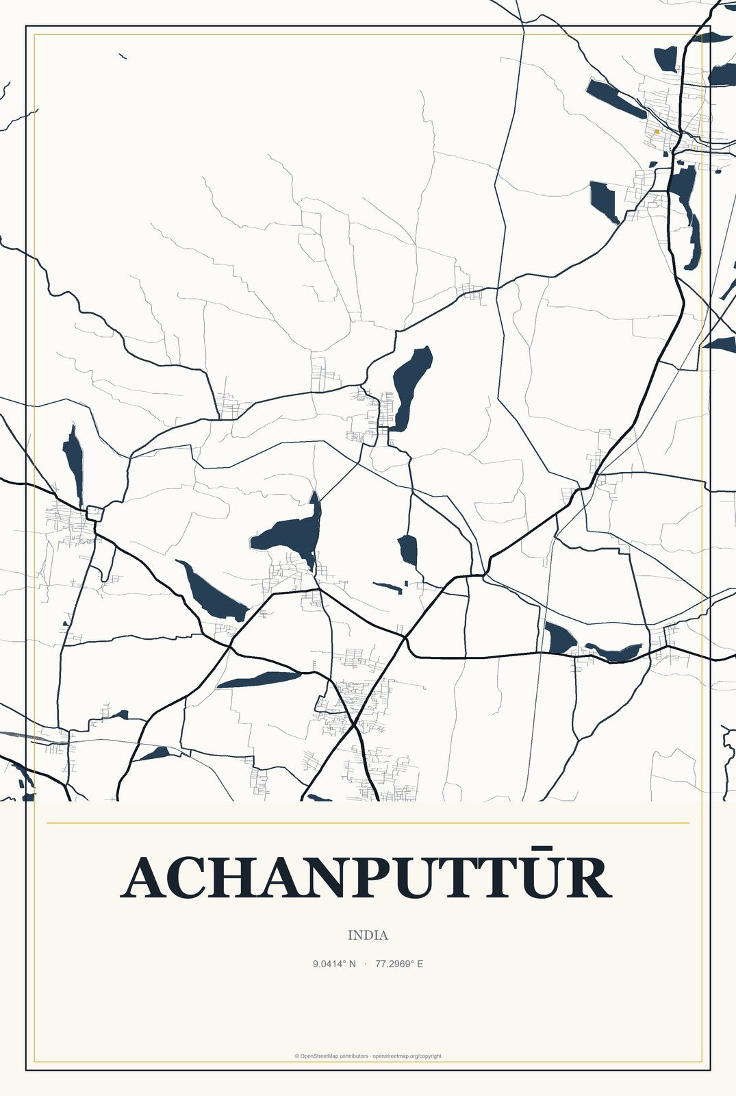 Achanputtūr, India City Map Aluminum Sign in Citrine Modern style