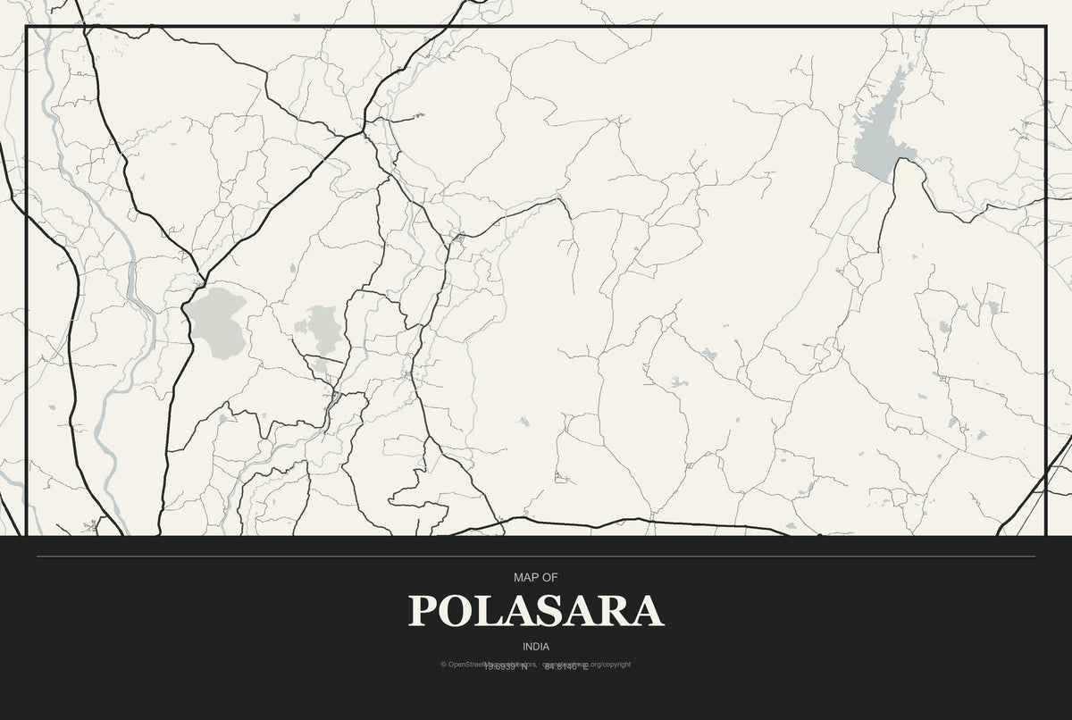 Polasara, India City Map Aluminum Sign in Museum Plaque style