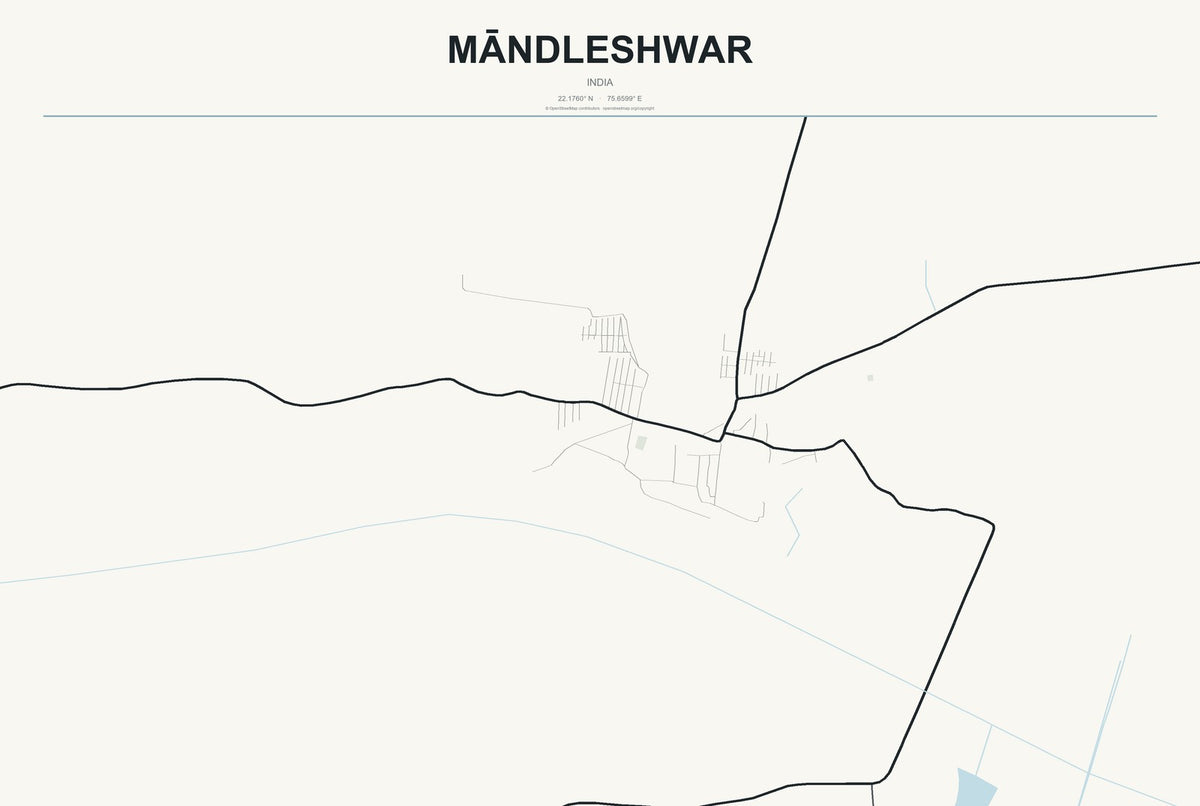 Māndleshwar, India City Map Aluminum Sign in Headline Atlas style