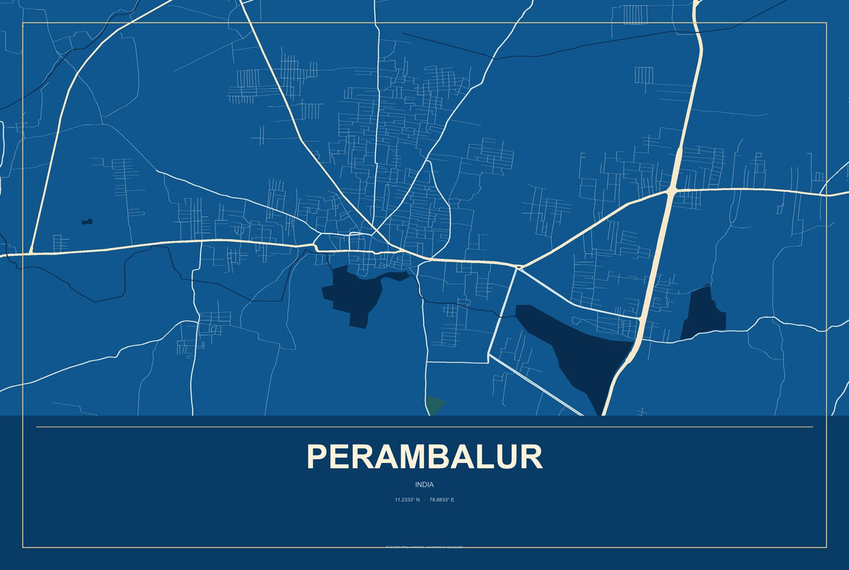 Perambalur, India City Map Aluminum Sign in Harbor Cobalt style