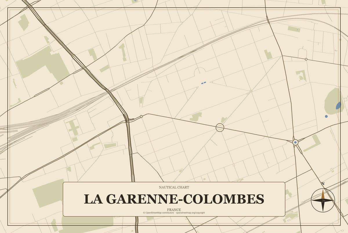 La Garenne-Colombes, France City Map Aluminum Sign in Heritage Nautical style