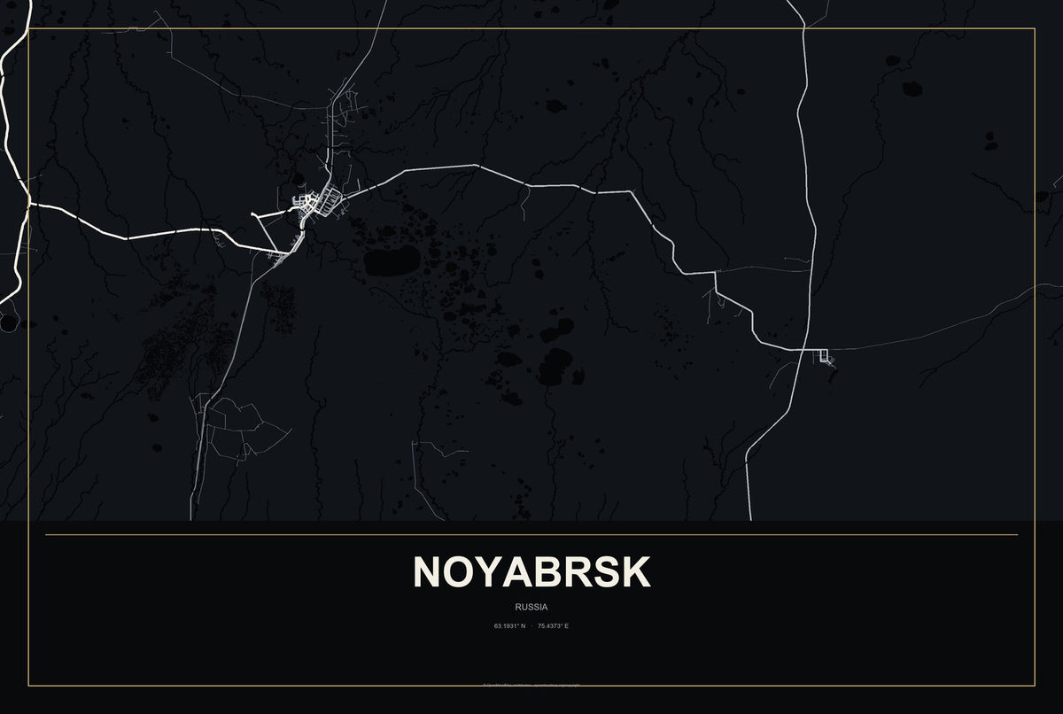 Noyabrsk, Russia City Map Aluminum Sign in Metropolitan Noir style