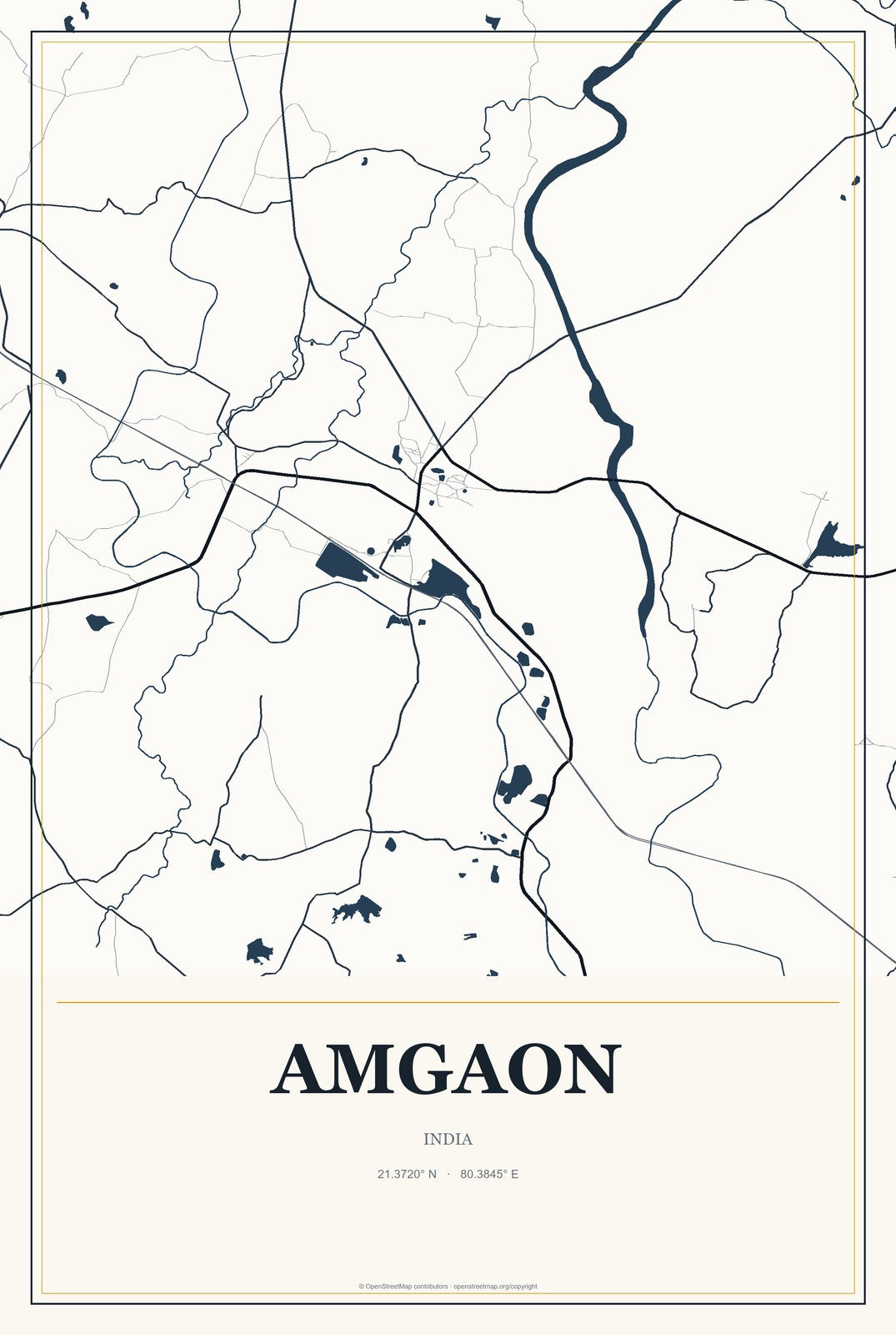 Amgaon, India City Map Aluminum Sign in Citrine Modern style