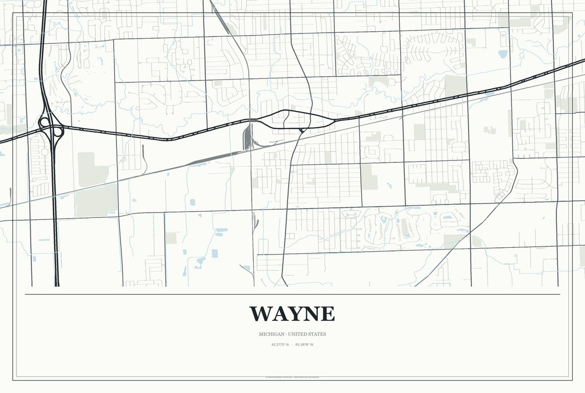 Wayne, Michigan City Map Aluminum Sign in Gallery Air style