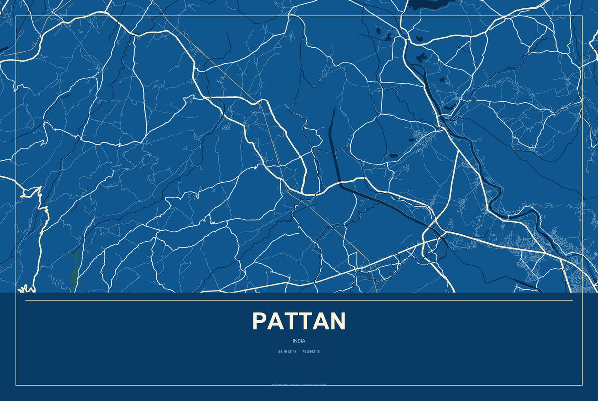 Pattan, India City Map Aluminum Sign in Harbor Cobalt style