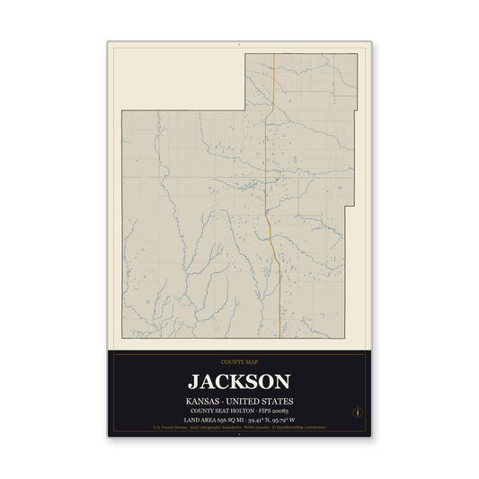 Jackson County, Kansas Map Aluminum Sign in Museum Plaque style