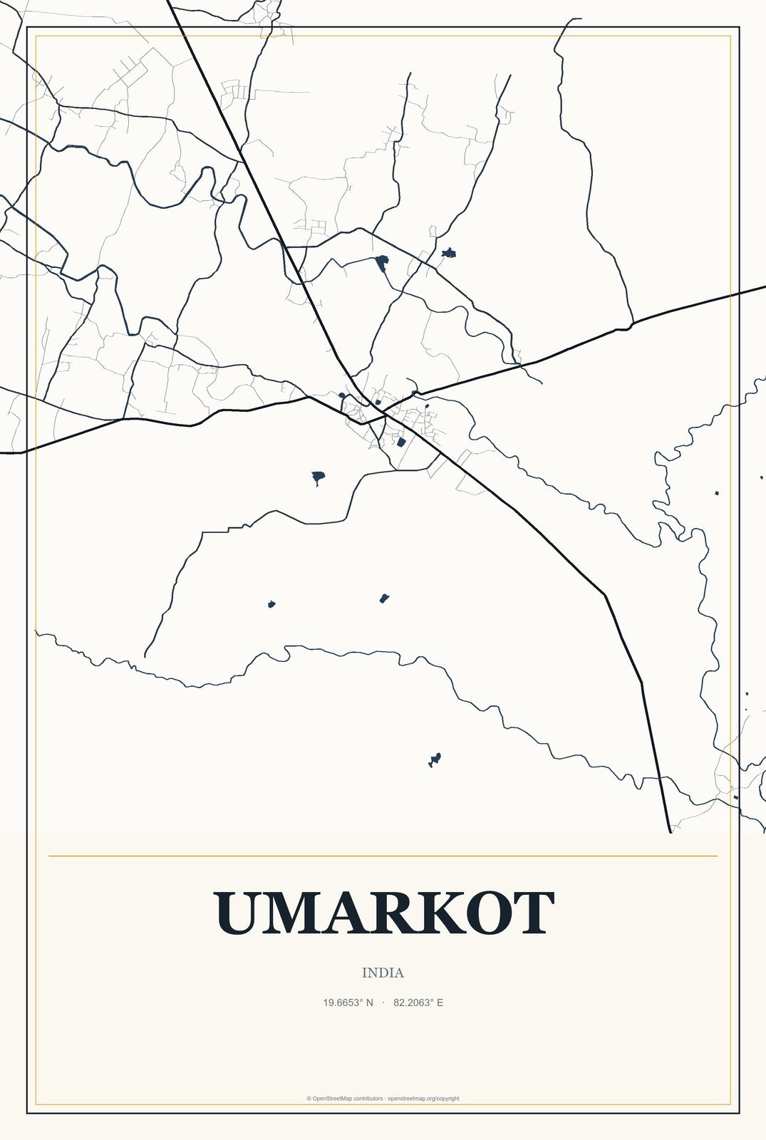 Umarkot, India City Map Aluminum Sign in Citrine Modern style