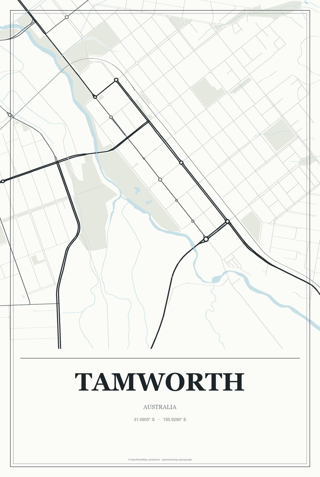 Tamworth, Australia City Map Aluminum Sign in Gallery Air style