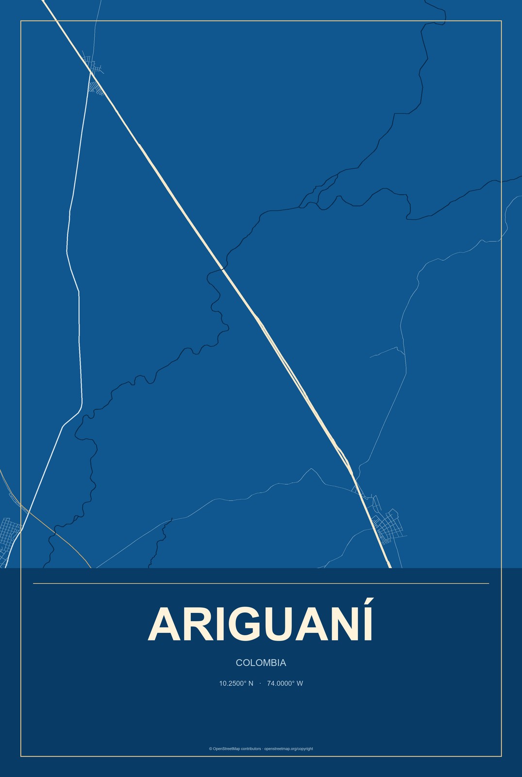 Ariguaní, Colombia City Map Aluminum Sign in Harbor Cobalt style