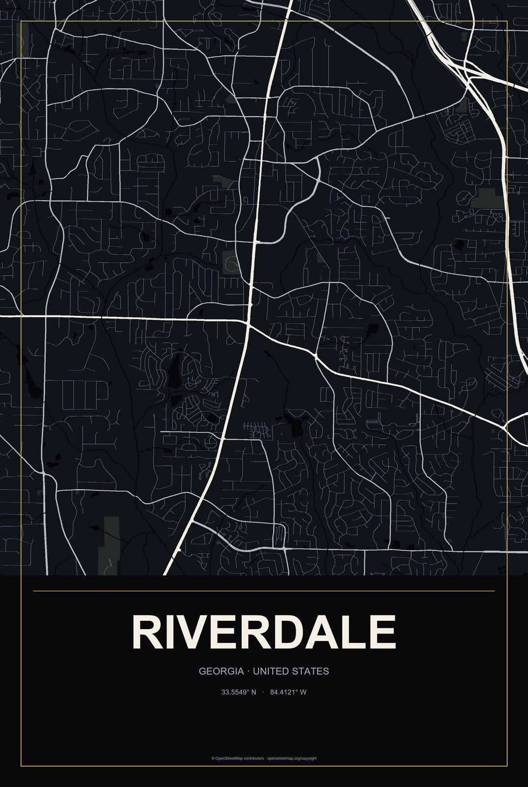 Riverdale, Georgia City Map Aluminum Sign in Metropolitan Noir style