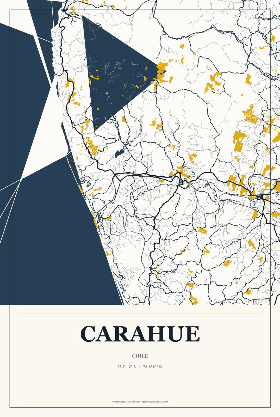 Carahue, Chile City Map Aluminum Sign in Citrine Modern style