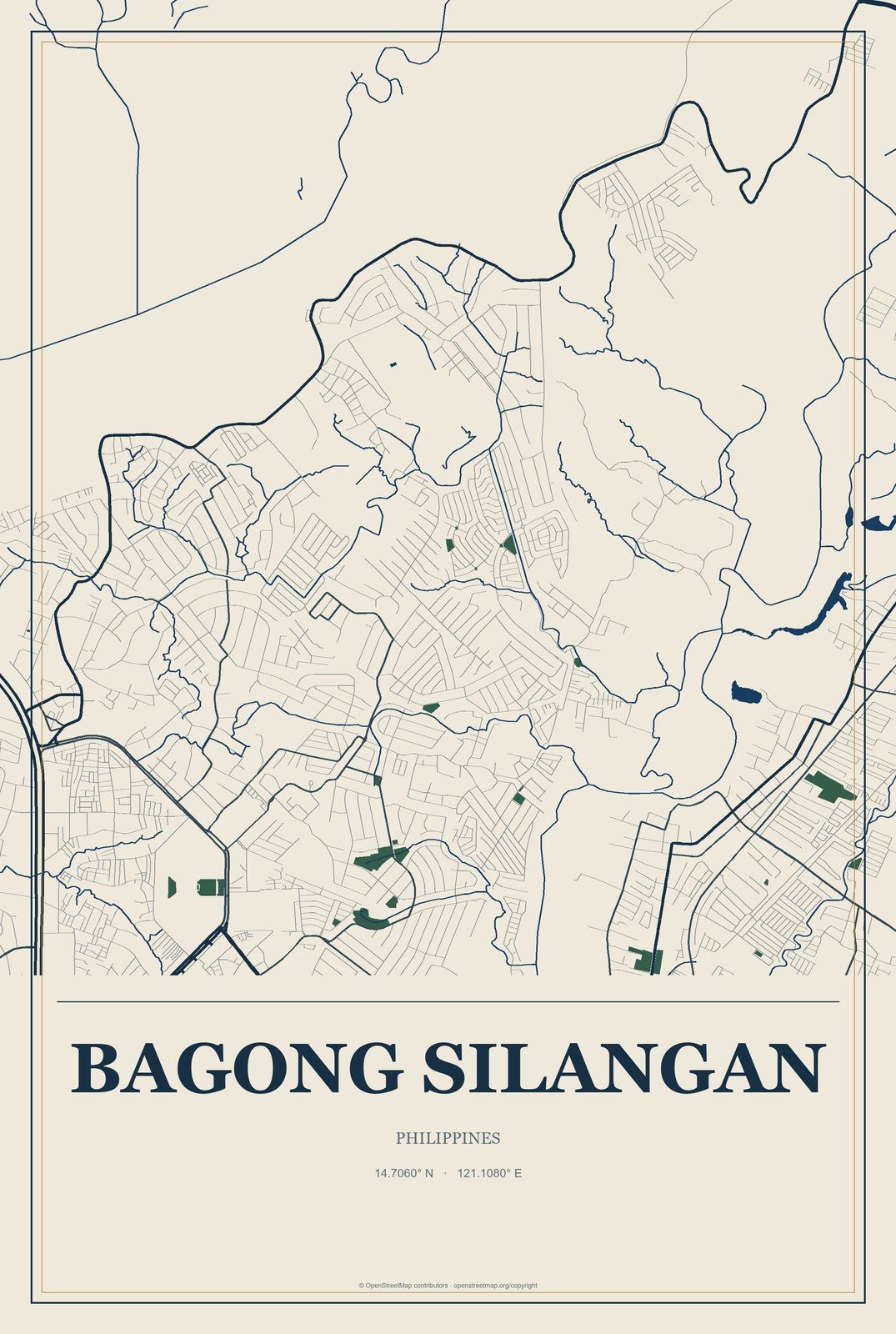 Bagong Silangan, Philippines City Map Aluminum Sign in Coastal Cutout style