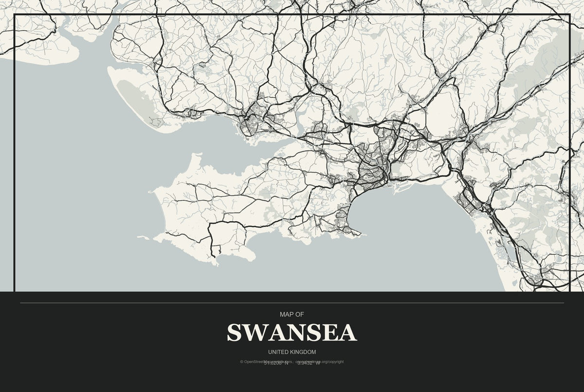Swansea, United Kingdom City Map Aluminum Sign in Museum Plaque style