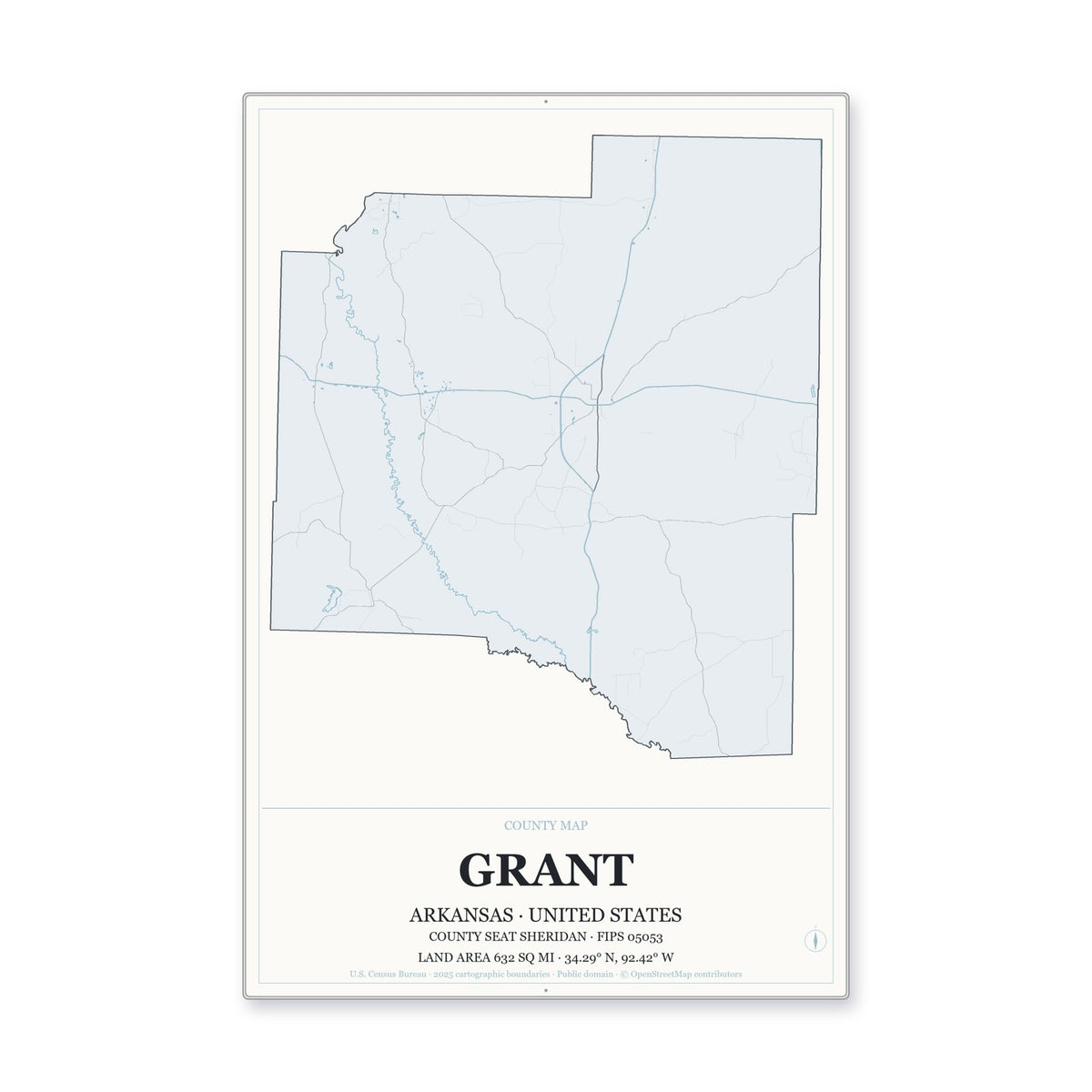 Grant County, Arkansas Map Aluminum Sign in Gallery Air style