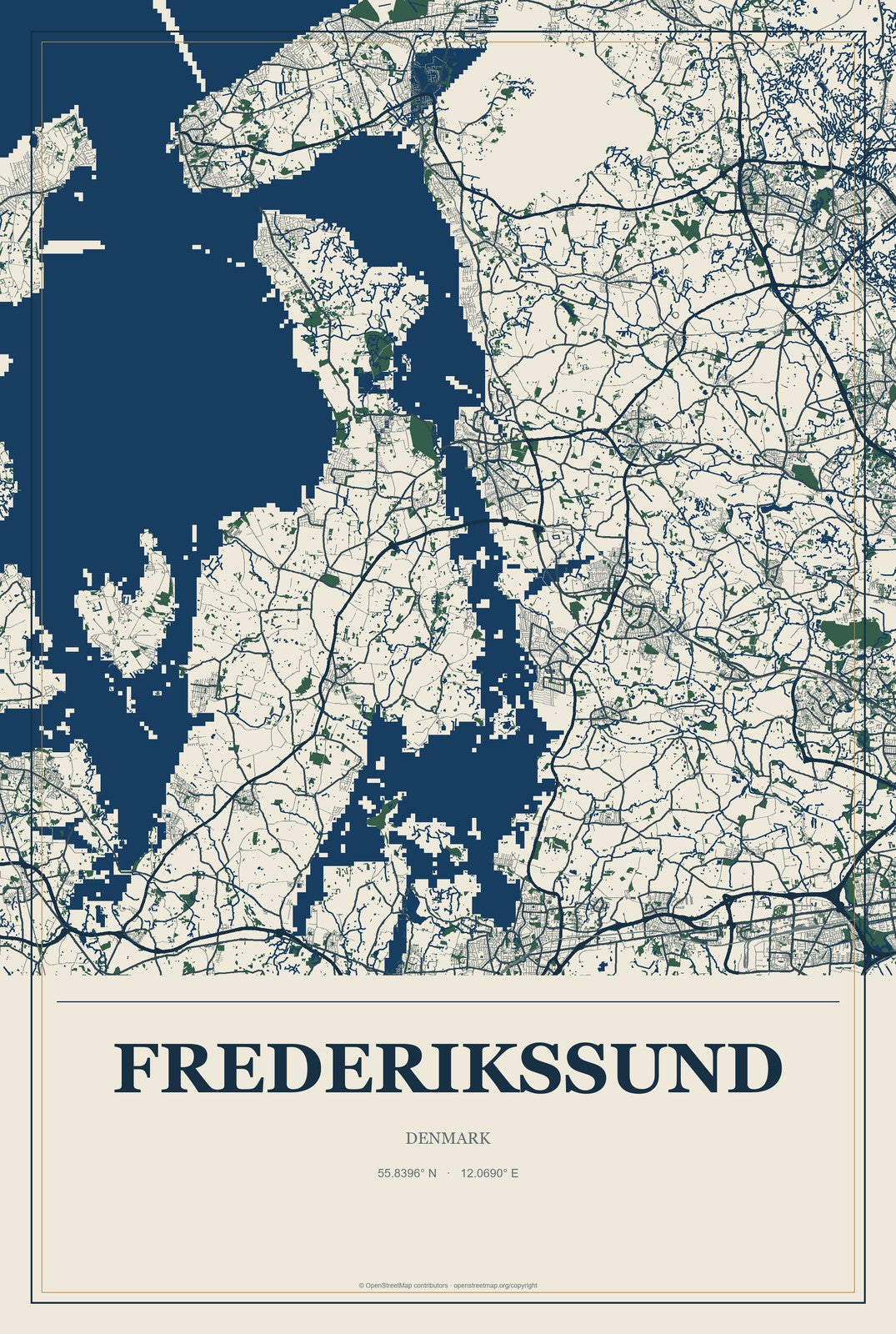 Frederikssund, Denmark City Map Aluminum Sign in Coastal Cutout style
