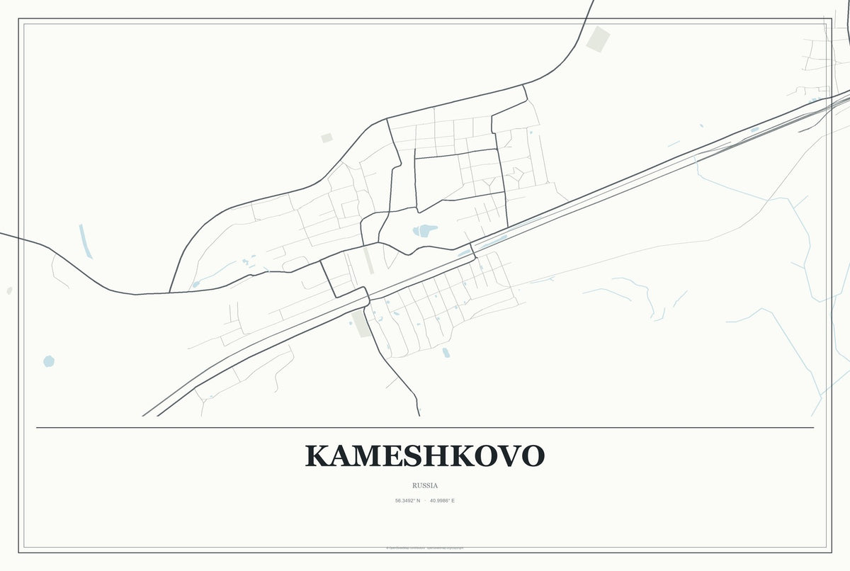 Kameshkovo, Russia City Map Aluminum Sign in Gallery Air style
