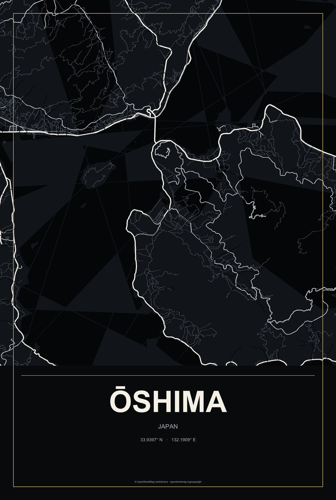 Ōshima, Japan City Map Aluminum Sign in Metropolitan Noir style