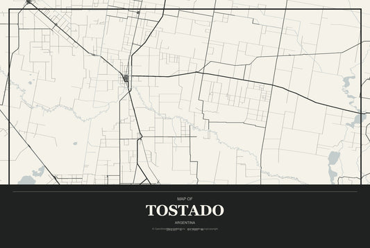 Tostado, Argentina City Map Aluminum Sign in Museum Plaque style