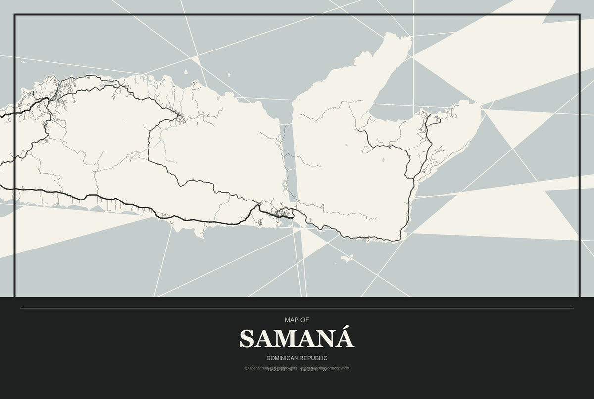 Samaná, Dominican Republic City Map Aluminum Sign in Museum Plaque style