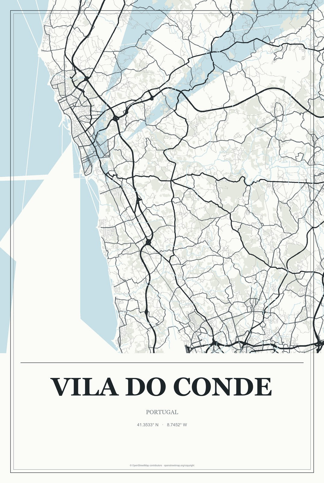 Vila do Conde, Portugal City Map Aluminum Sign in Gallery Air style