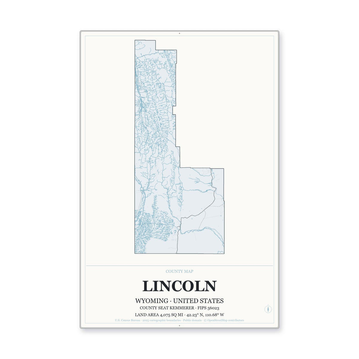 Lincoln County, Wyoming Map Aluminum Sign in Gallery Air style
