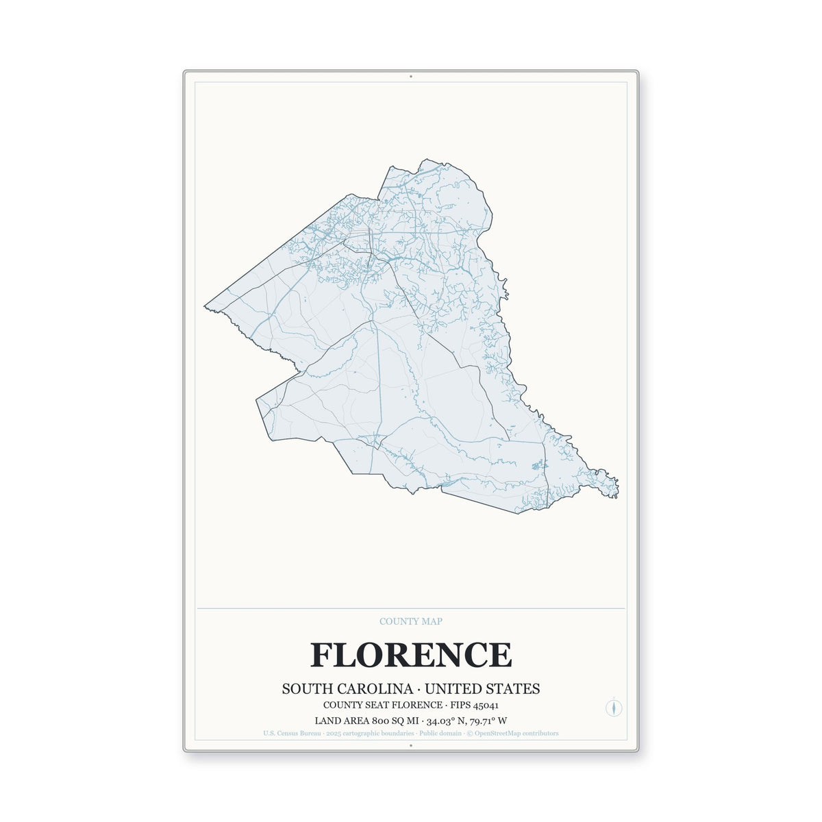 Florence County, South Carolina Map Aluminum Sign in Gallery Air style