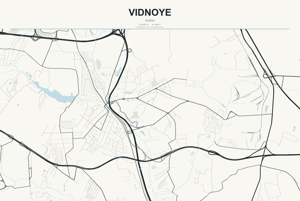 Vidnoye, Russia City Map Aluminum Sign in Headline Atlas style