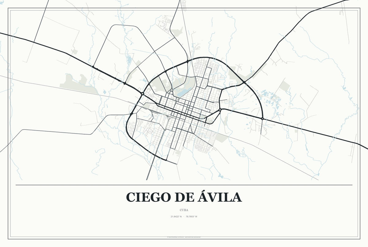 Ciego de Ávila, Cuba City Map Aluminum Sign in Gallery Air style