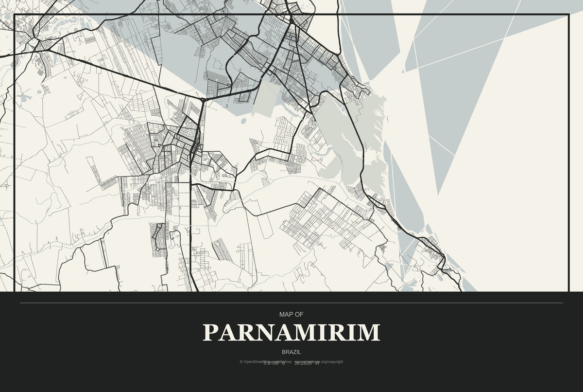 Parnamirim, Pernambuco, Brazil City Map Aluminum Sign in Museum Plaque style