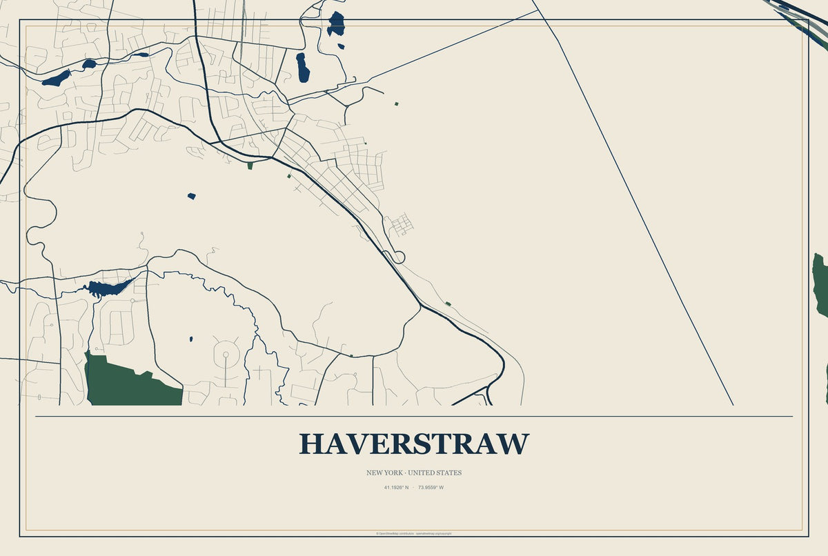 Haverstraw, New York City Map Aluminum Sign in Coastal Cutout style