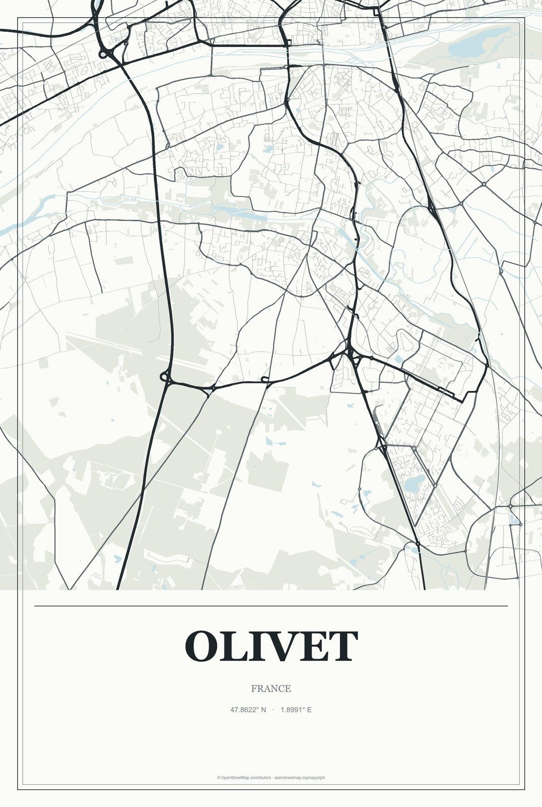 Olivet, France City Map Aluminum Sign in Gallery Air style
