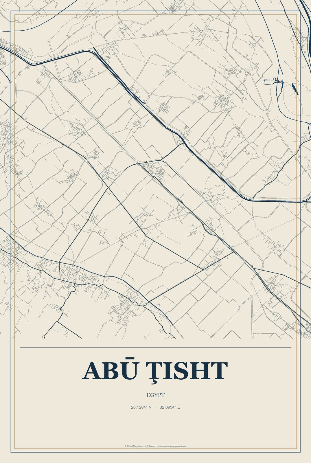 Abū Ţisht, Egypt City Map Aluminum Sign in Coastal Cutout style