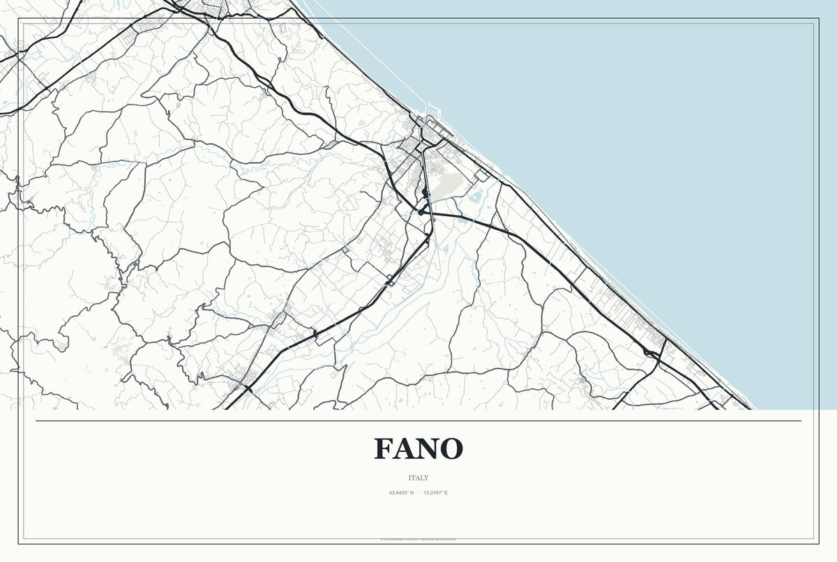 Fano, Italy City Map Aluminum Sign in Gallery Air style