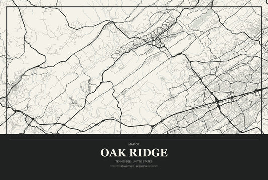 Oak Ridge, Tennessee City Map Aluminum Sign in Museum Plaque style