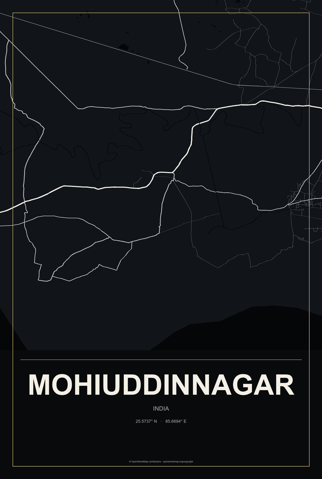 Mohiuddinnagar, India City Map Aluminum Sign in Metropolitan Noir style