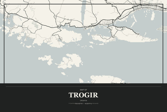 Trogir, Croatia City Map Aluminum Sign in Museum Plaque style