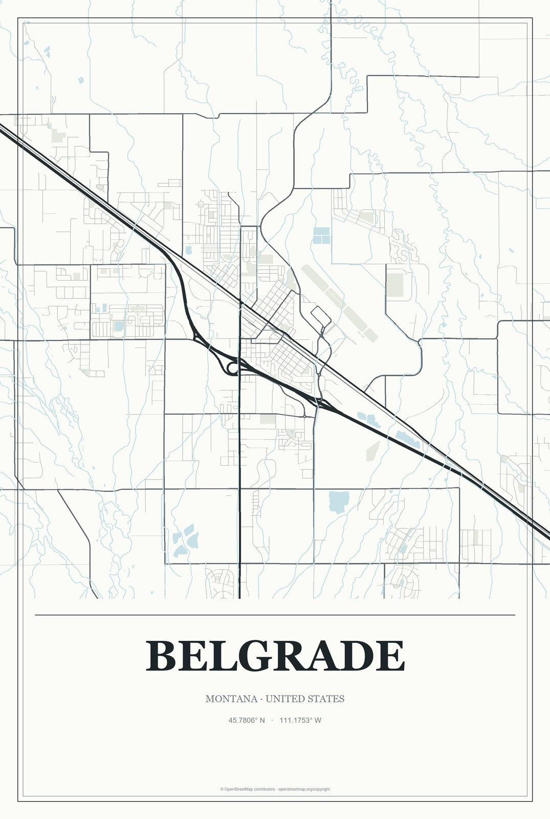 Belgrade, Montana City Map Aluminum Sign in Gallery Air style