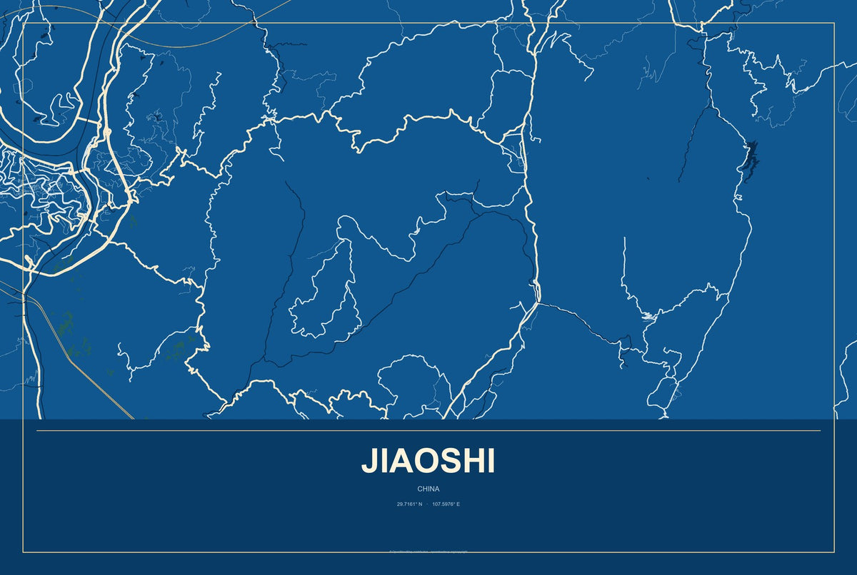 Jiaoshi, China City Map Aluminum Sign in Harbor Cobalt style