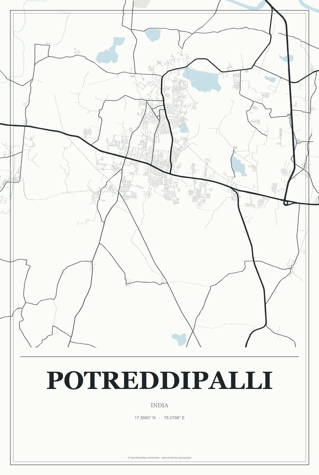 Potreddipalli, India City Map Aluminum Sign in Gallery Air style
