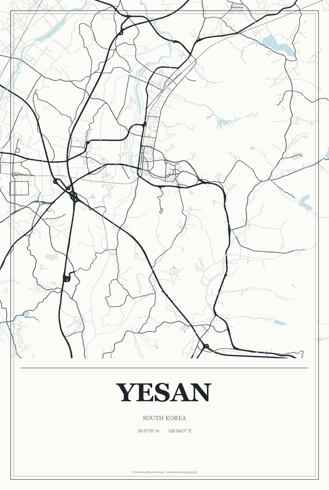 Yesan, South Korea City Map Aluminum Sign in Gallery Air style