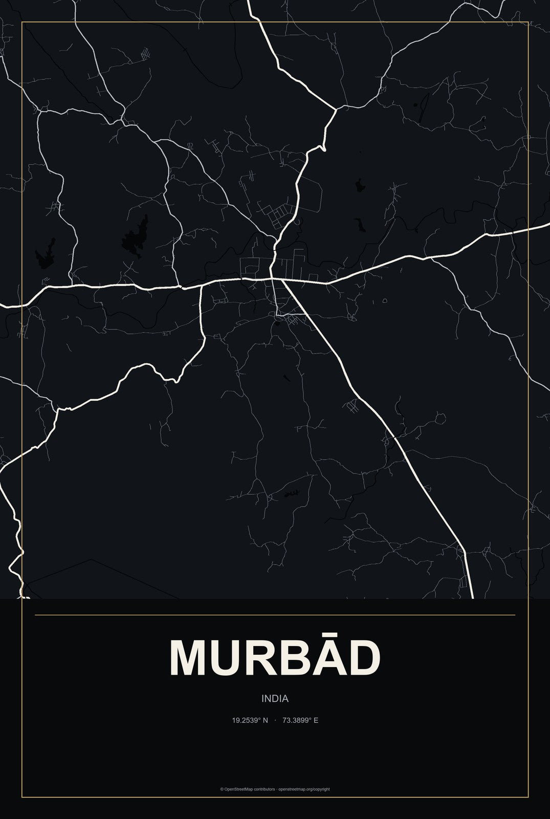 Murbād, India City Map Aluminum Sign in Metropolitan Noir style