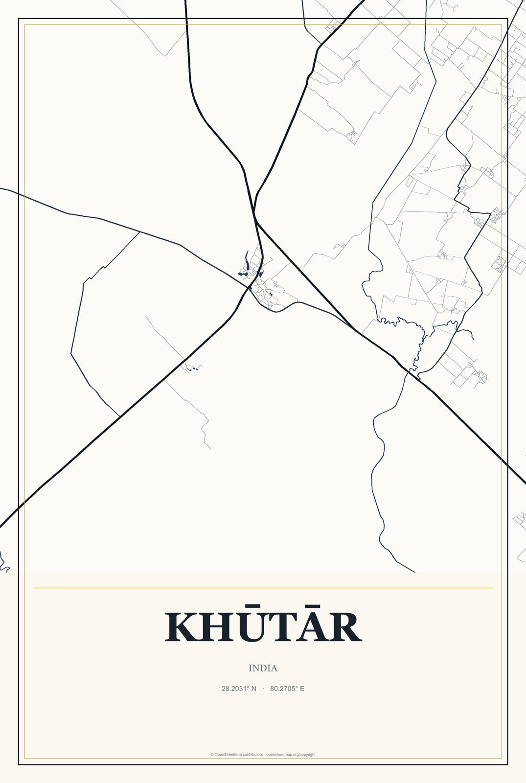 Khūtār, India City Map Aluminum Sign in Citrine Modern style