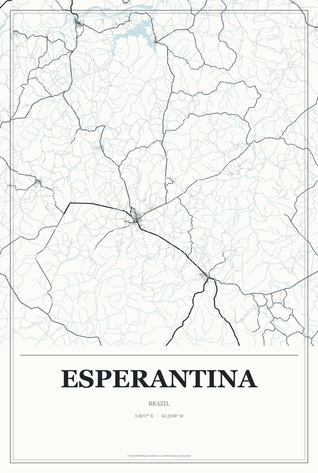 Esperantina, Brazil City Map Aluminum Sign in Gallery Air style