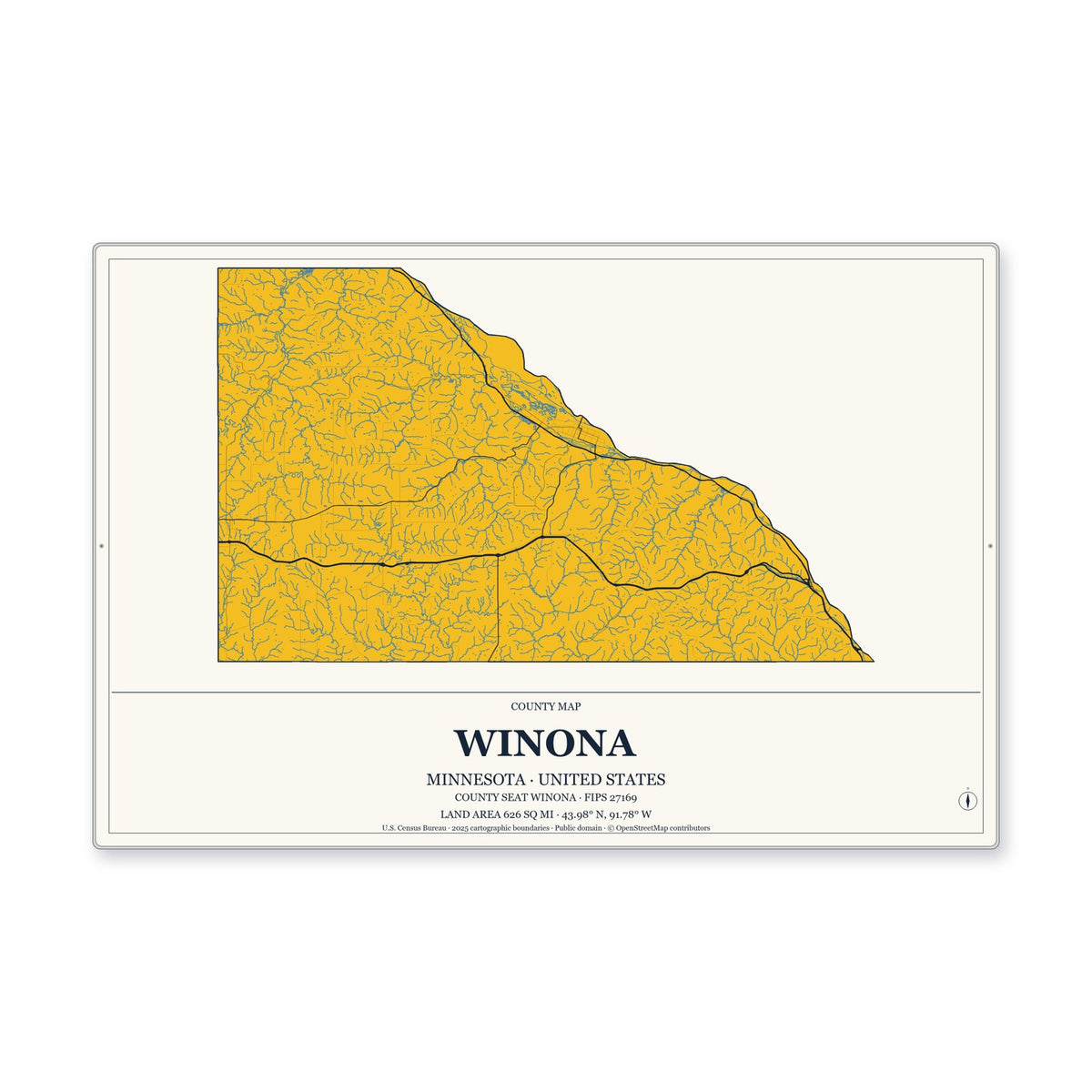 Winona County, Minnesota Map Aluminum Sign in Citrine Modern style